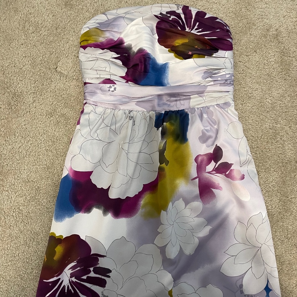 Strapless Floral Tea Length Dress